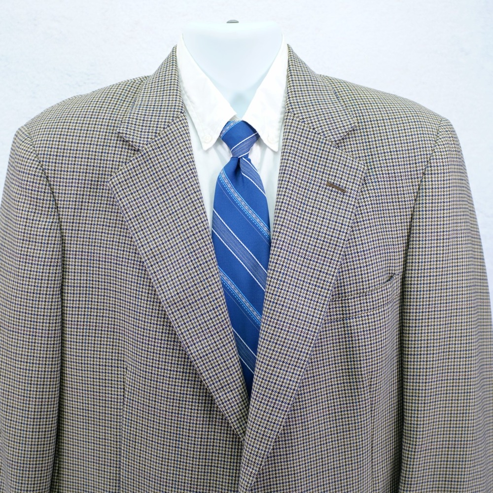 Jos A Bank‎ Clothiers Wool Cream Green Blue Houndstooth Sport Coat 42R 2 Button